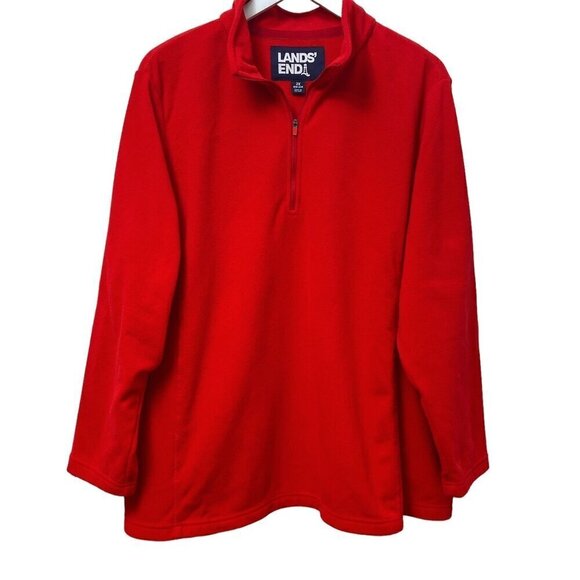 LANDS END Fleece Top Plus Size 2X Red 1/4 Zip Pullover Womens Jacket - Picture 1 of 11